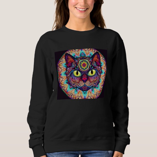 Psychedelic Mandala Cat Sweatshirt (Front)