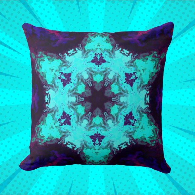 Psychedelic Mandala Flower Blue and Purple Throw Pillow (Creator Uploaded)