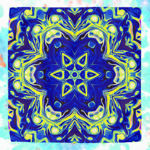 Psychedelic Mandala Flower Blue and Yellow Bandana