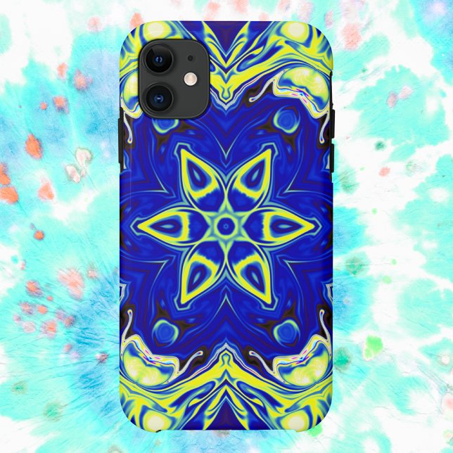 Psychedelic Mandala Flower Blue and Yellow Case-Mate iPhone Case (Creator Uploaded)