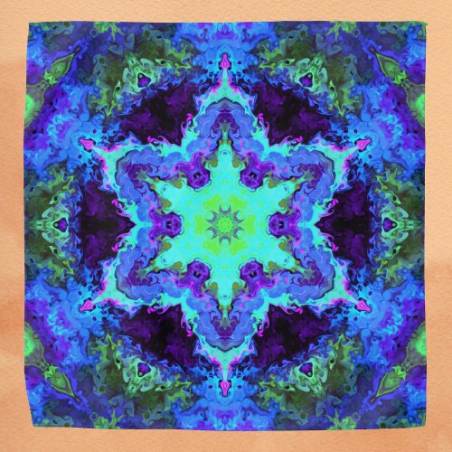 Psychedelic Mandala Flower Blue Green and Purple Bandana