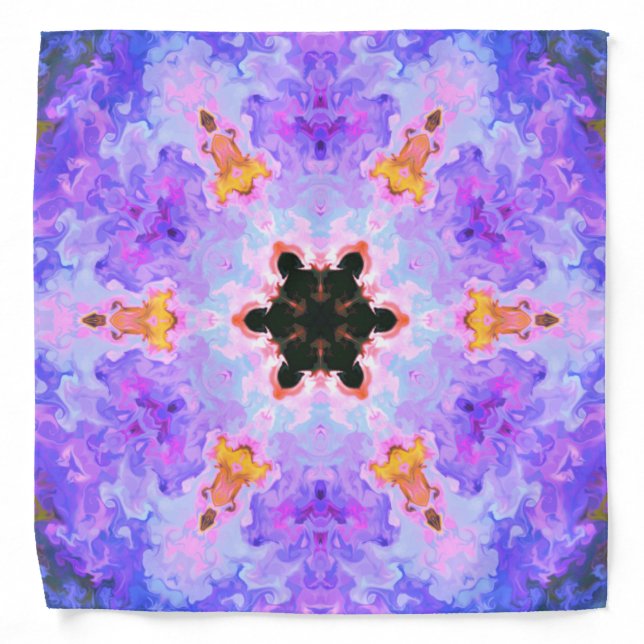 Psychedelic Mandala Flower Blue Pink and Yellow Bandana (Front)