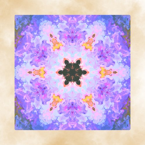 Psychedelic Mandala Flower Blue Pink and Yellow Metal Print