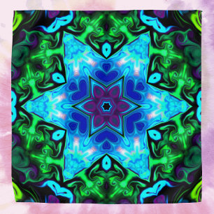 Psychedelic Mandala Flower Blue Purple and Green Bandana