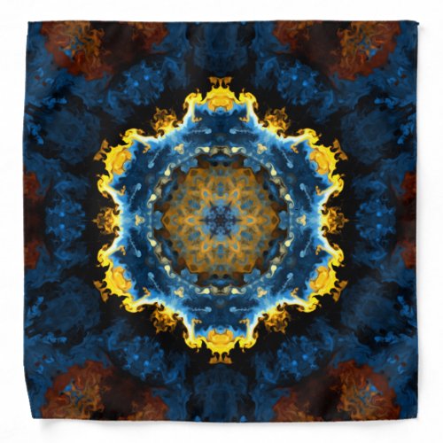 Psychedelic Mandala Flower Blue Yellow and Orange Bandana