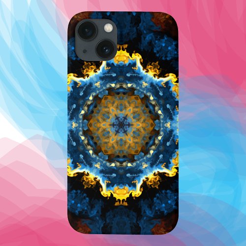 Psychedelic Mandala Flower Blue Yellow and Orange iPhone 13 Case