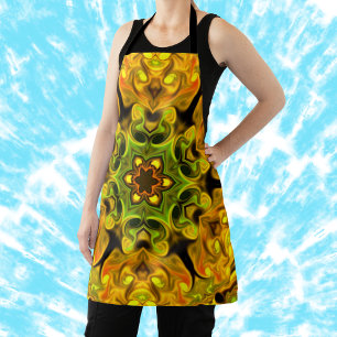 Psychedelic Mandala Flower Green and Yellow Apron