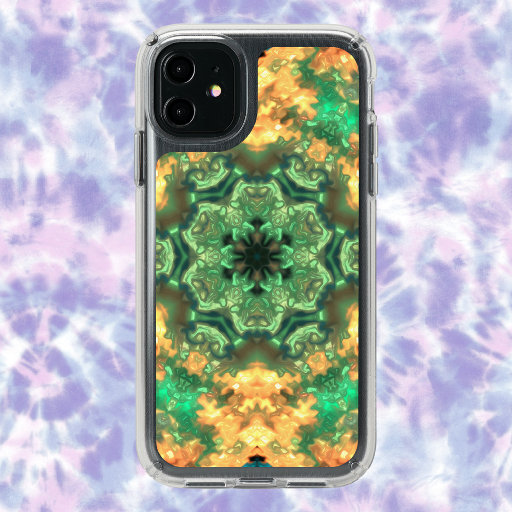 Psychedelic Mandala Flower Green and Yellow Speck iPhone 11 Case