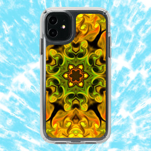 Psychedelic Mandala Flower Green and Yellow Speck iPhone 11 Case