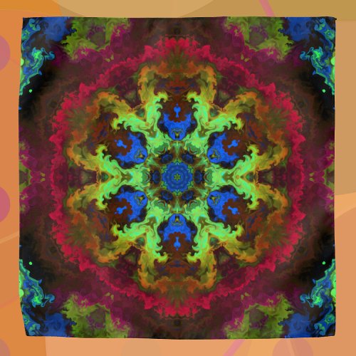 Psychedelic Mandala Flower Green Blue and Red Bandana