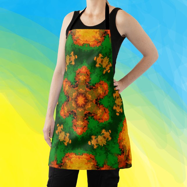 Psychedelic Mandala Flower Green Orange and Yellow Apron (Creator Uploaded)