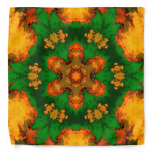 Psychedelic Mandala Flower Green Orange and Yellow Bandana