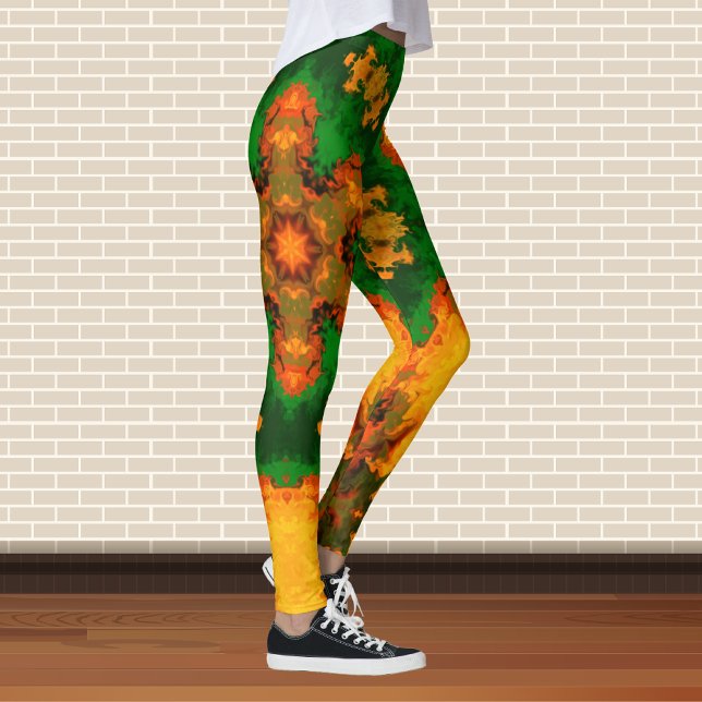 Psychedelic Mandala Flower Green Orange and Yellow Leggings (Creator Uploaded)