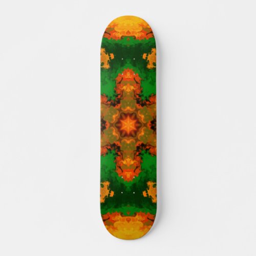 Psychedelic Mandala Flower Green Orange and Yellow Skateboard