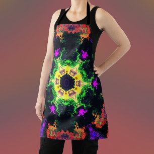 Psychedelic Mandala Flower Green Purple and Yellow Apron
