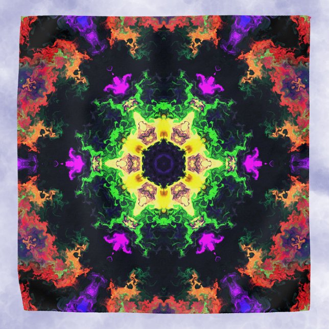 Psychedelic Mandala Flower Green Purple and Yellow Bandana (Creator Uploaded)