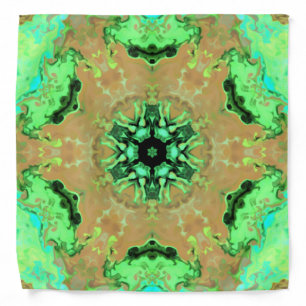 Psychedelic Mandala Flower Orange and Green Bandana