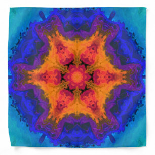Psychedelic Mandala Flower Orange Red and Blue Bandana