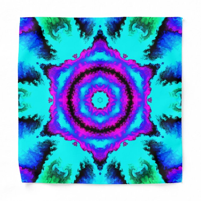 Psychedelic Mandala Flower Pink Purple and Blue Bandana (Front)