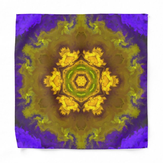Psychedelic Mandala Flower Purple and Yellow Bandana (Front)