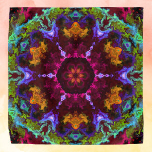 Psychedelic Mandala Flower Purple Orange and Green Bandana