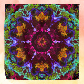 Psychedelic Mandala Flower Purple Orange and Green Bandana
