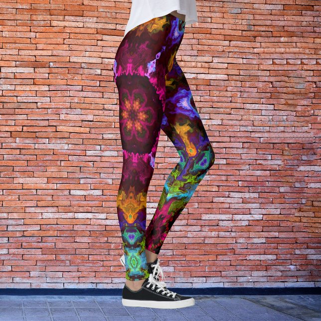Psychedelic Mandala Flower Purple Orange and Green Leggings (Creator Uploaded)