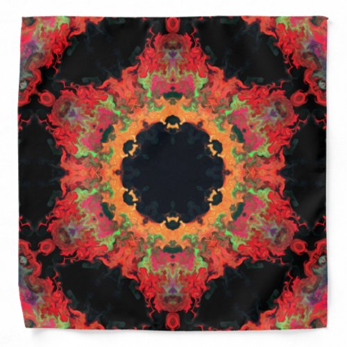 Psychedelic Mandala Flower Red Orange and Green Bandana