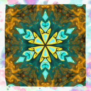 Psychedelic Mandala Flower Teal and Yellow Bandana