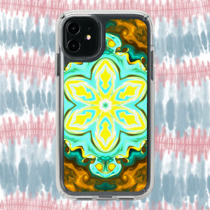 Psychedelic Mandala Flower Teal and Yellow Speck iPhone 11 Case