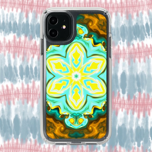 Psychedelic Mandala Flower Teal and Yellow Speck iPhone 11 Case (Creator Uploaded)