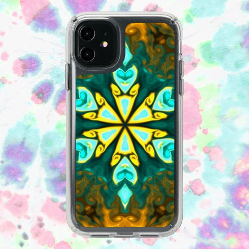 Psychedelic Mandala Flower Teal and Yellow Speck iPhone 11 Case