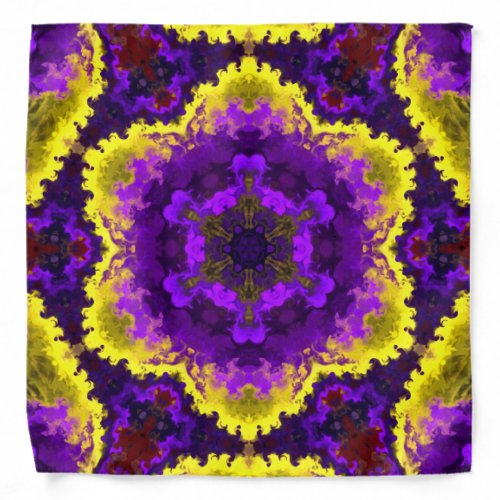 Psychedelic Mandala Flower Yellow and Purple Bandana