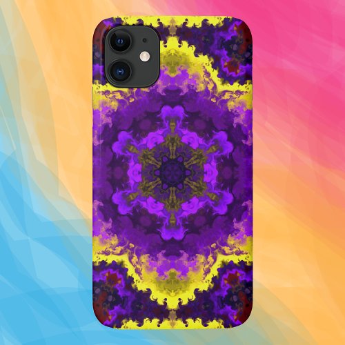 Psychedelic Mandala Flower Yellow and Purple iPhone 11 Case