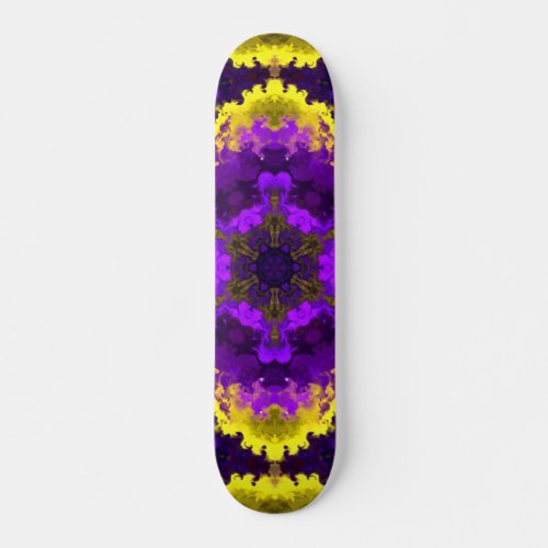 Psychedelic Mandala Flower Yellow and Purple Skateboard