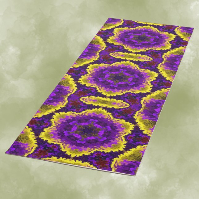 Psychedelic Mandala Flower Yellow and Purple Yoga Mat (Creator Uploaded)