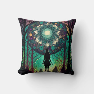 Psychedelic Mandala Forest Pillow | Boho Art
