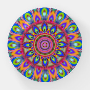 Psychedelic mandala glass dome paperweight