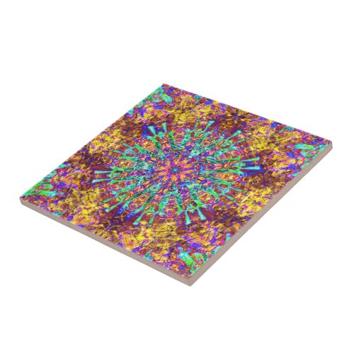 Psychedelic Mandala Trippy Hippie Color Splash Ceramic Tile