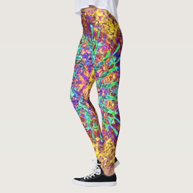 Psychedelic Mandala Trippy Hippie Color Splash Leggings (Left)