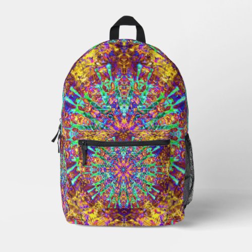 Psychedelic Mandala Trippy Hippie Color Splash Printed Backpack