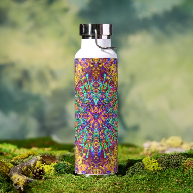 Psychedelic Mandala Trippy Hippie Color Splash Water Bottle (Outdoor)
