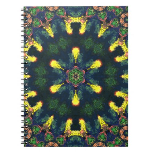 Psychedelic Mandala Yellow Blue and Green Notebook