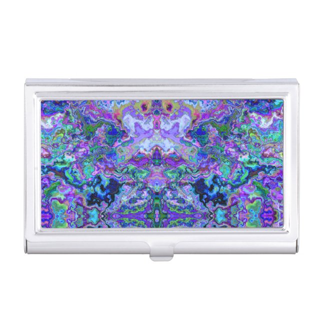 Psychedelic Marbled Tie-dye Purple Teal Pattern Business Card Case (Front)