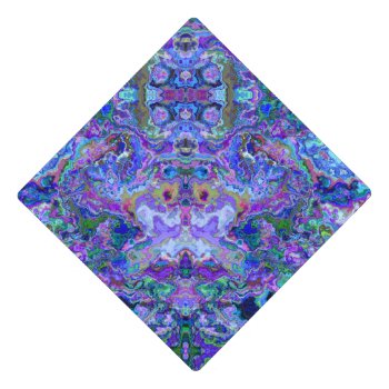 Psychedelic Marbled Tie-dye Purple Teal Pattern Graduation Cap Topper by CandiCreations at Zazzle