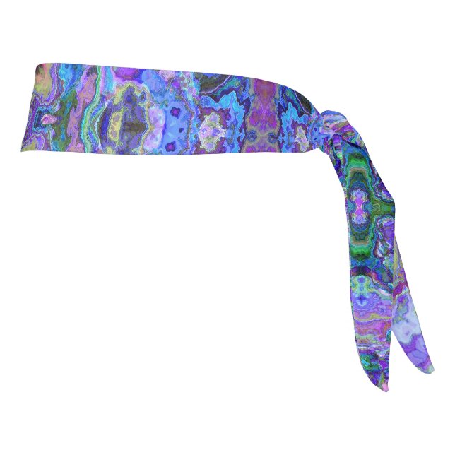 Psychedelic Marbled Tie-dye Purple Teal Pattern Tie Headband (Rotate 90)
