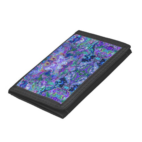 Psychedelic Marbled Tie_dye Purple Teal Pattern Trifold Wallet