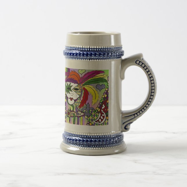 Psychedelic Mardi Gras Feather Mask Beer Stein (Right)