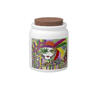 Psychedelic Mardi Gras Feather Mask Candy Jar