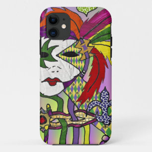 Psychedelic Mardi Gras Feather Mask iPhone 11 Case